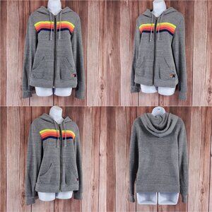 Aviator Nation Gray Hoodie with Rainbow Stripes